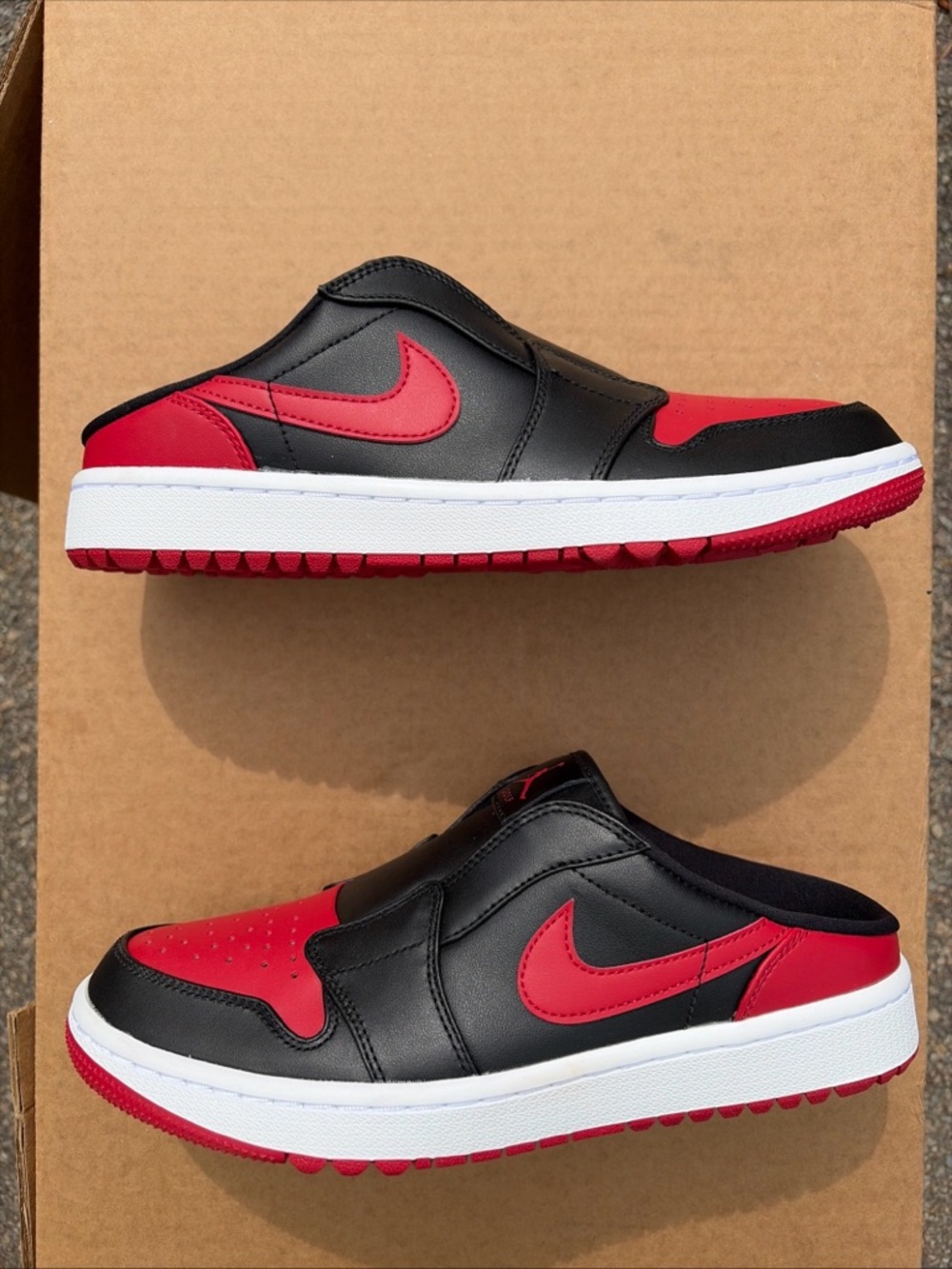 Nike Air Jordan 1 Mule Golf "Bred' Black Red White Shoes Men Sz 8 New FJ1214-001